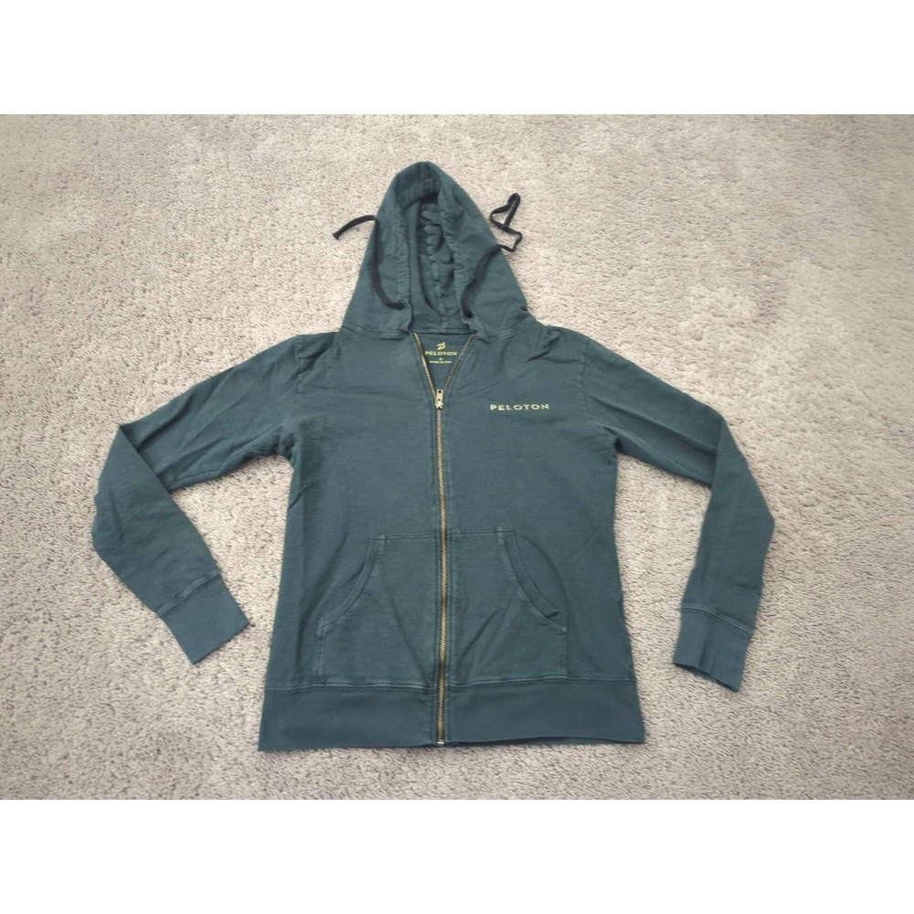 Peloton‎ Full Zip Hoodie Womens S Dark Green Back Print Activewear Made in USA